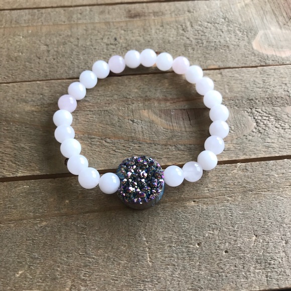 handmade Jewelry - Handmade Natural Rose Quartz & Druzzy Bracelet